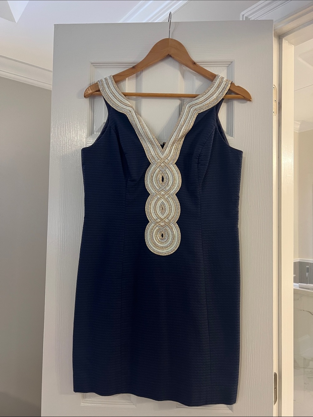 Lilly Pulitzer Navy Mini Dress with Gold Embellished V-Neck